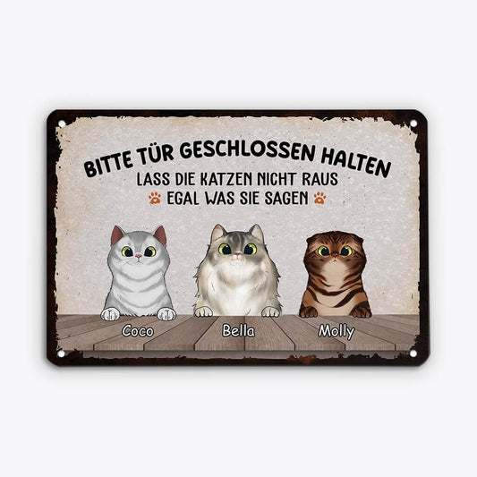 2645EGE1 bitte tur geschlossen halten  personalisiertes turschild fur katzenbeliebhaber