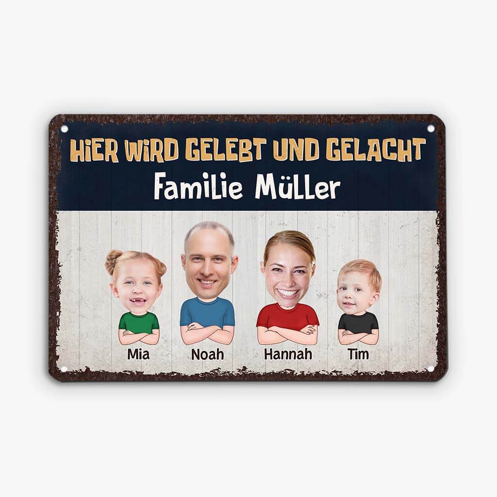 2647EGE1 hier wird gelebt und gelacht  personalisieretes turschild fur die familie