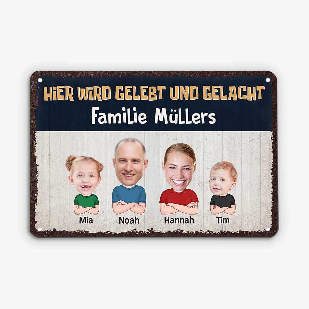 2647EGE2 hier wird gelebt und gelacht  personalisieretes turschild fur die familie