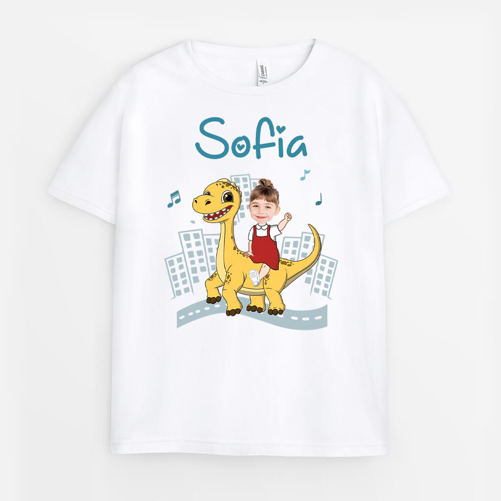 2671AGE2 dinosaurier mit kinder  personalisiertes t shirt fur kinder