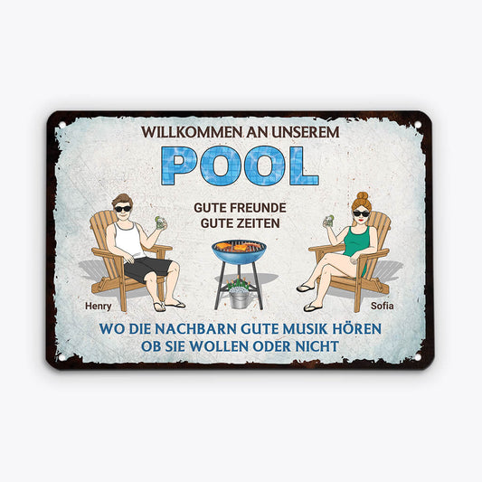 2678EGE1 willkommen an unserem pool  personalisiertes turschild fur paare