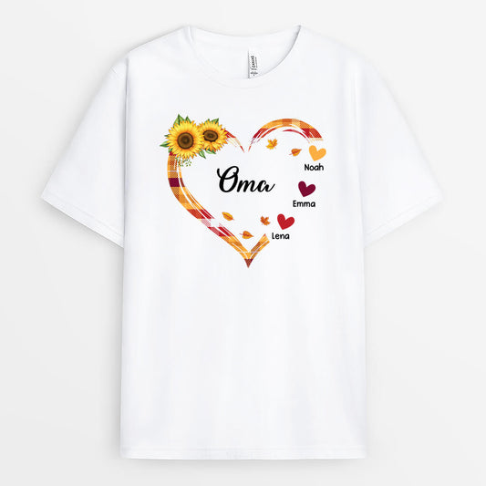 2765AGE1 das herz die sonnenblumen und mama personalisiertes herbst shirt fur frauen