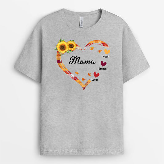 2765AGE2 das herz die sonnenblumen und mama personalisiertes herbst shirt fur frauen