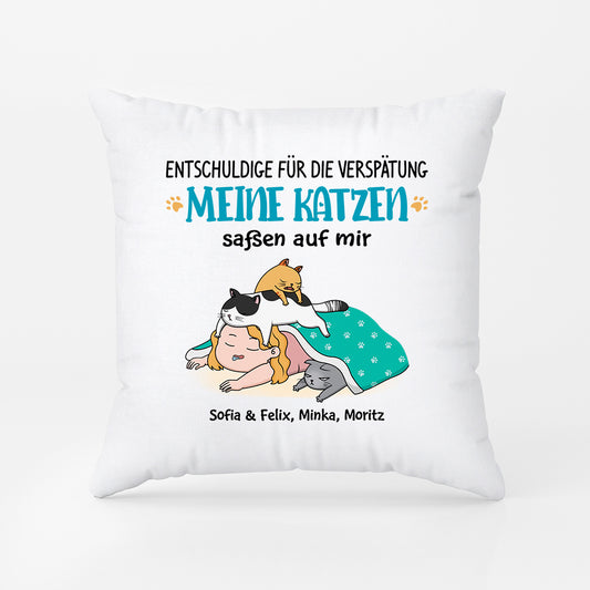 2827PGE1 entschuldige fur die verspatung meine katze sass auf mir  lustiges kissen fur katzenliebhaber personalisiert