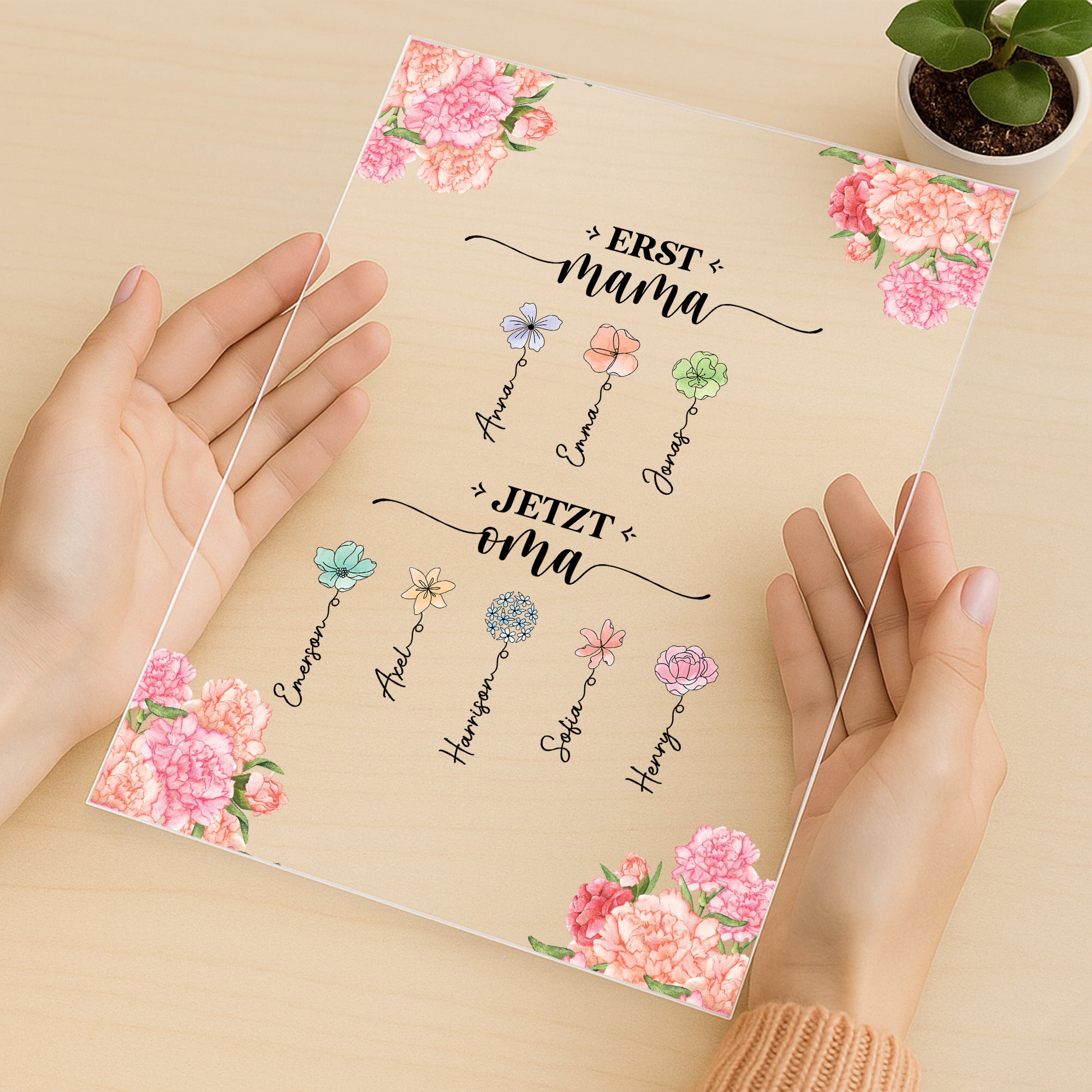 2851RGE3 erst mama jetzt oma personalisiertes geschenk  acryl aufsteller mit stander blumen 2851r8q5a