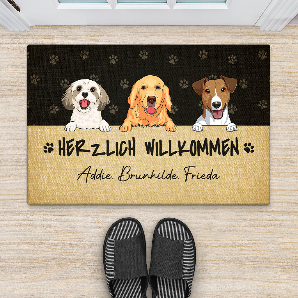 2888DGE2 herzlich willkommen  personalisierte fussmatte fur hundeliebhaber