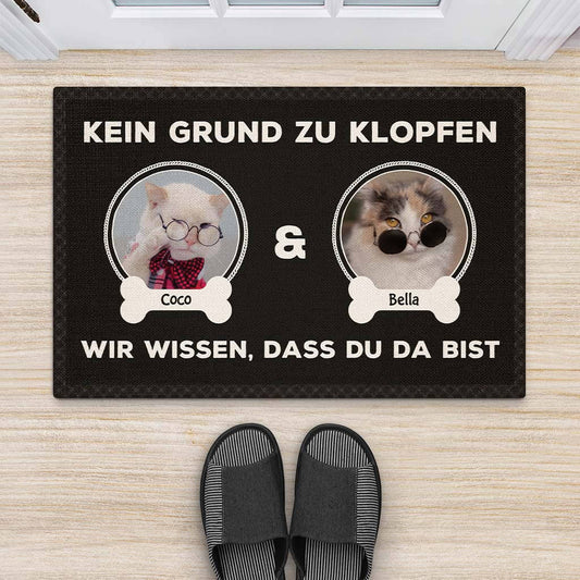 2892DGE2 kein grund zu klopfen wir wissen dass du da bist  personalisierte fussmatte fur katzenliebhaber