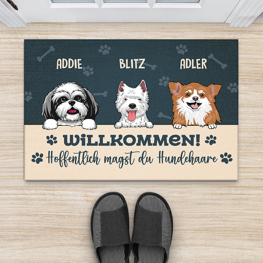 2898DGE2 willkommen hoffentlich magst du hundehaare personalisierte fussmatte fur hundeliebhaber 2898d