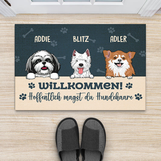 2898DGE2 willkommen hoffentlich magst du hundehaare personalisierte fussmatte fur hundeliebhaber 2898d