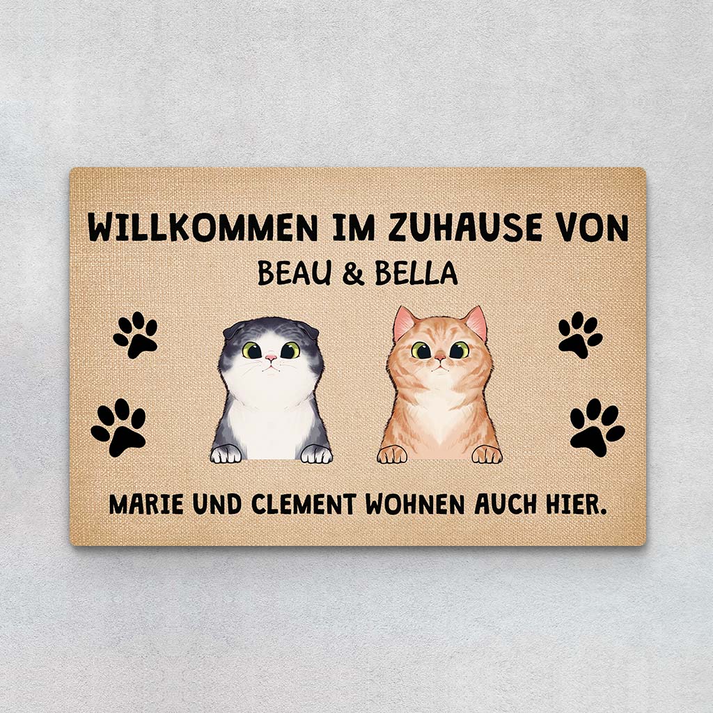 2910DGE1 willkommen in unserem zuhause von  personalisierte fussmatte fur katzenliebhaber