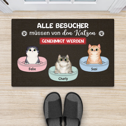 2913DGE2 alle besucher mussen von den katzen genehmigt werden personalisierte fussmatte fur katzenbeliebhaber 2913