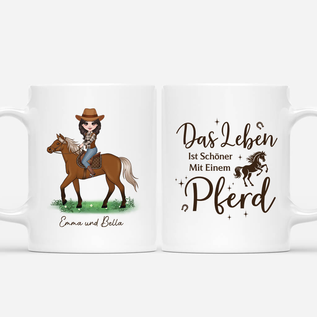 2935MGE1 das leben ist schoner mit einem pferd  personalisierte tasse fur pferdeliebhaber