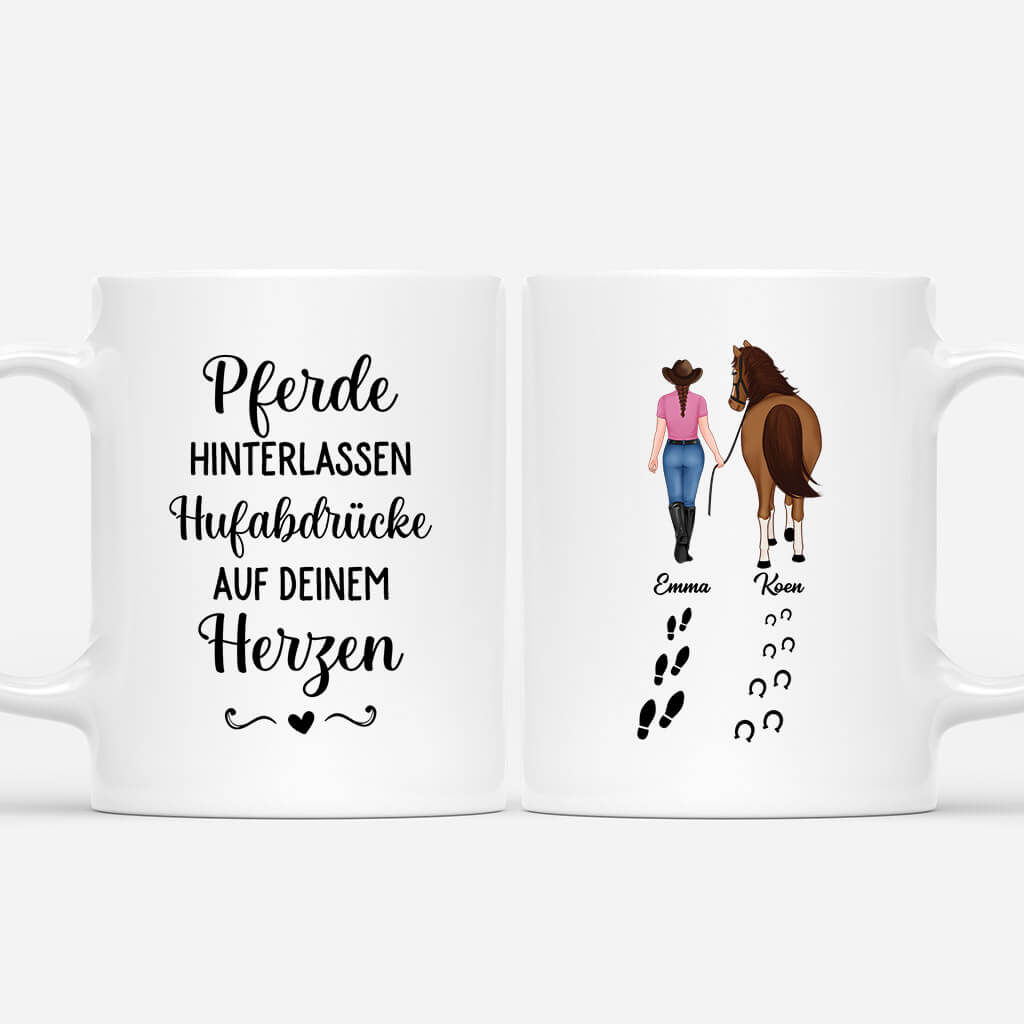 2938MGE1 pferde hinterlassen hufabdrucke auf deinem herzen  personalisierte tasse fur pferdeliebhaber