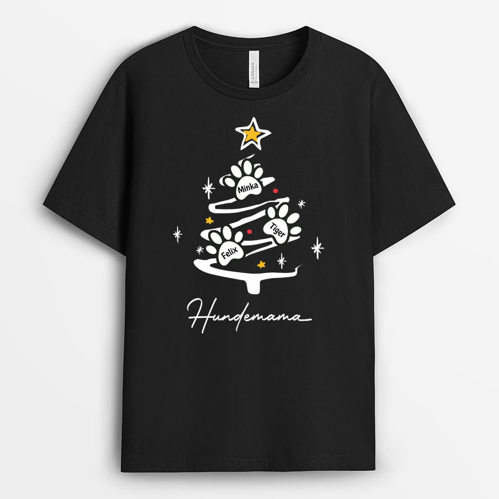 2960AGE1 hundemama und weihnachtsbaum  personalisiertes t shirt fur hundeliebhaber