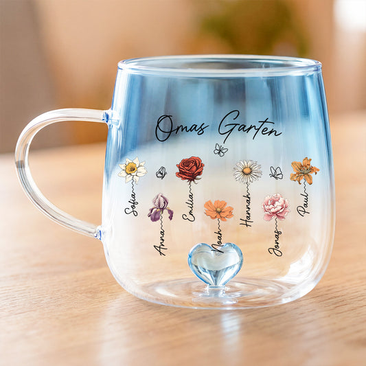 2966AGE1 mamas garten personalisierte glastasse mit farbverlauf mama oma schmetterlinge lineart 2966am8v5a_2