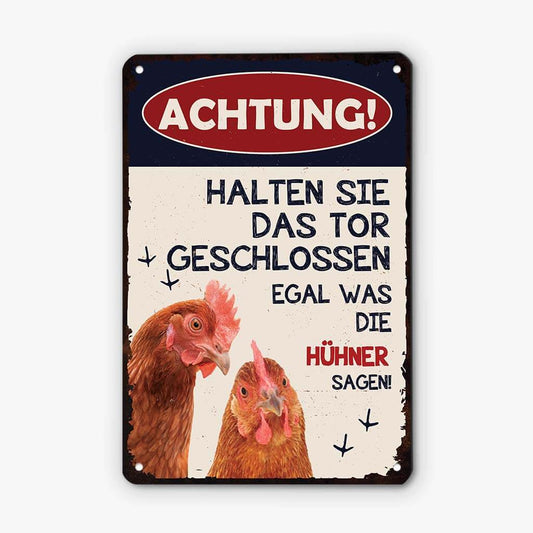 2973EGE1 halten sie das tor geschlossen  personalisiertes turschild mit huhnern