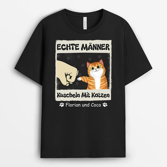 2997AGE1 echte manner kuscheln mit katzen  personalisiertes t shirt fur katzenliebhaber