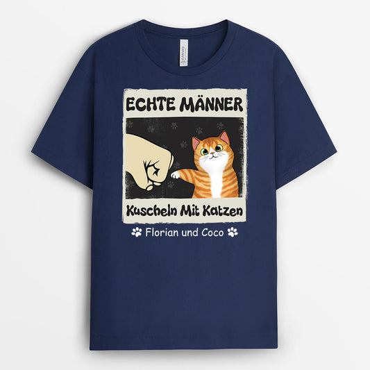 2997AGE2 echte manner kuscheln mit katzen  personalisiertes t shirt fur katzenliebhaber