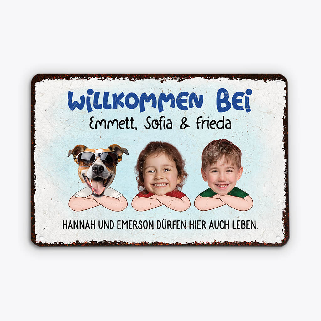 3003EGE1 willkommen bei  personalisiertes turschild fur die familie mit gesicht