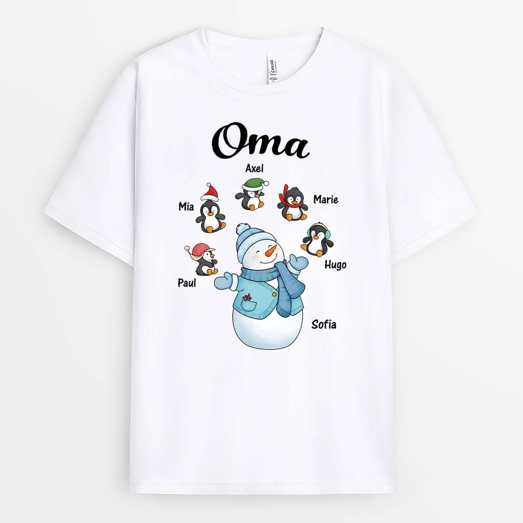 3039AGE1 omas mama schneemann  personalisiertes t shirt fur damen zu weihnachten