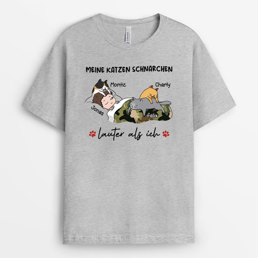 3058AGE2 meine katzen schnarchen lauter als ich  personalisiertes t shirt fur katzenliebhaber