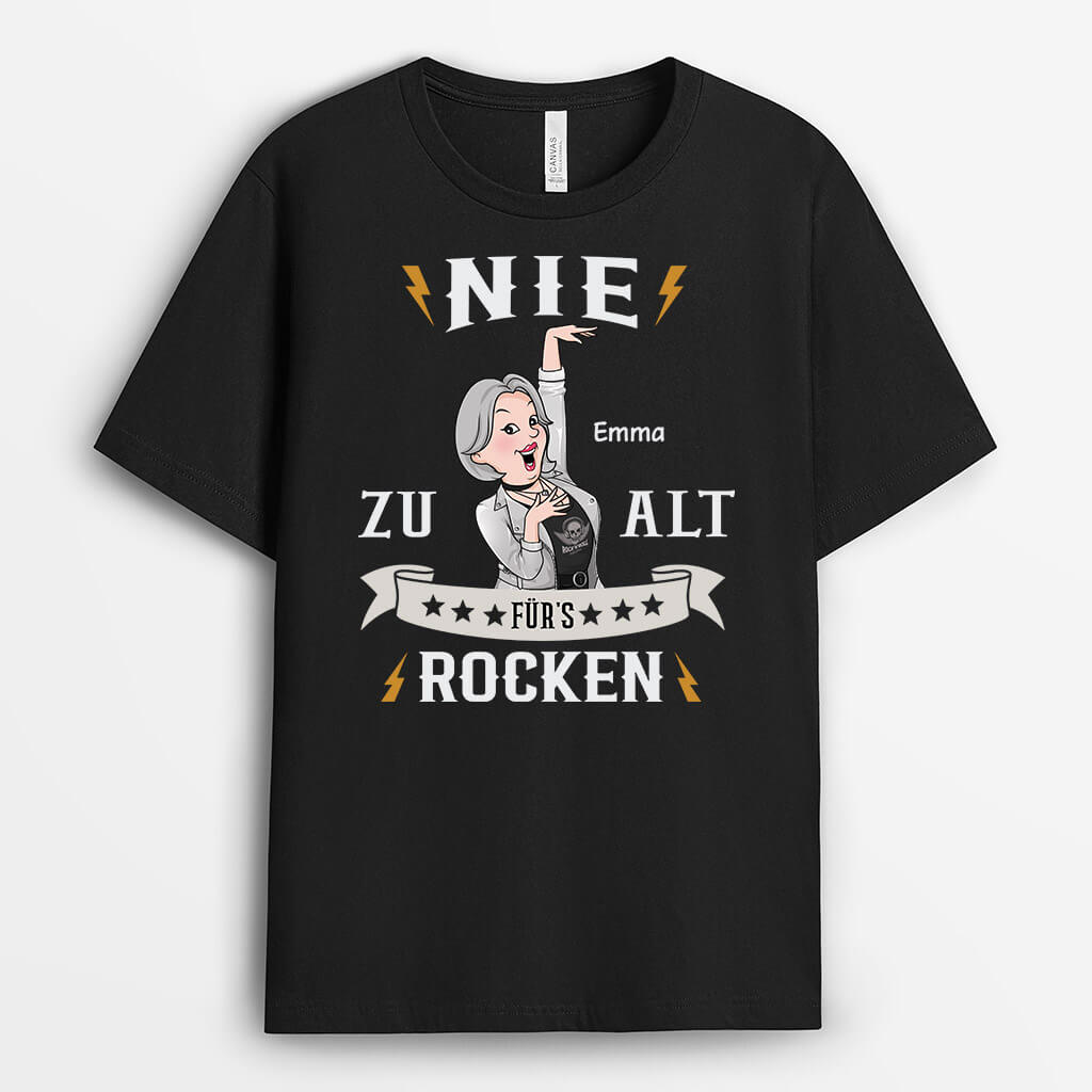 3115AGE1 nie zu alt furs rocken  personalisiertes t shirt fur madchen