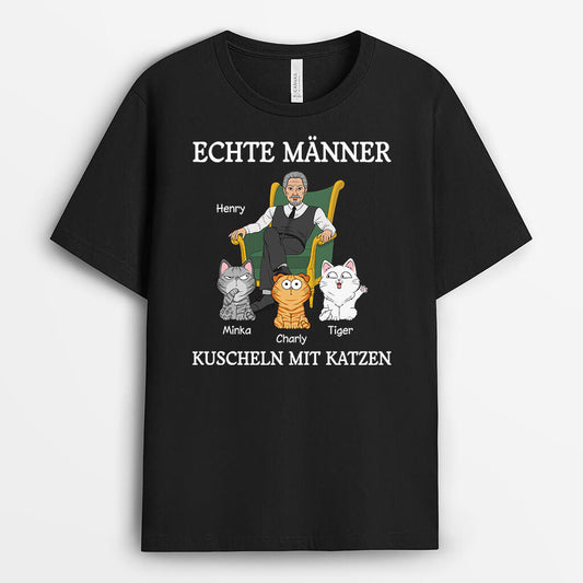 3189AGE2 echte manner kuscheln mit katzen  personalisiertes t shirt fur katzenliebhaber