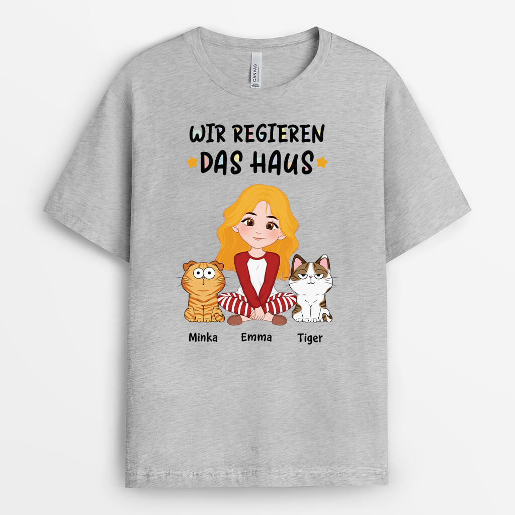 3206AGE1 wir regieren das haus  personalisiertes t shirt fur katzenliebhaber