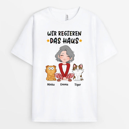 3206AGE2 wir regieren das haus  personalisiertes t shirt fur katzenliebhaber