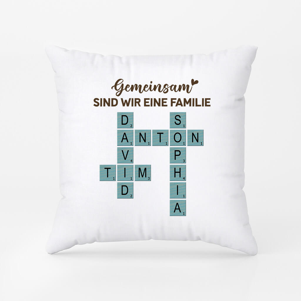 3221PGE2 gemeinsam sind wir eine familie kreuzwortratsel  personalisiertes kissen fur die familie