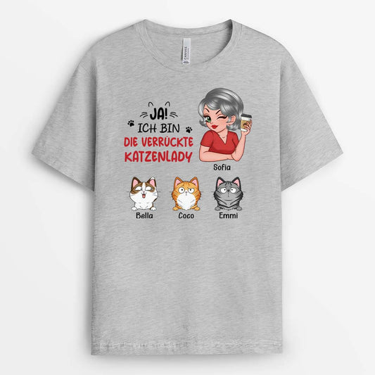 3244AGE2 ja ich bin die verruckte katzenlady  personalisiertes t shirt fur katzenliebhaber