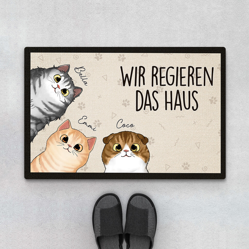 3245DGE1 wir regieren das haus  personalisierte fussmatte fur katzenliebhaber