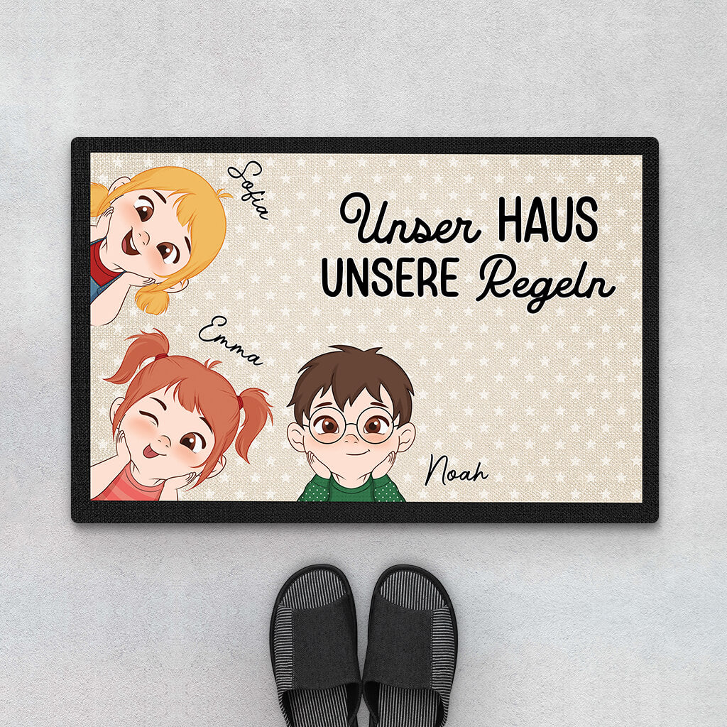 3258DGE1 unser haus unsere regeln  personalisiertes t shirt fur die familie mit kindern