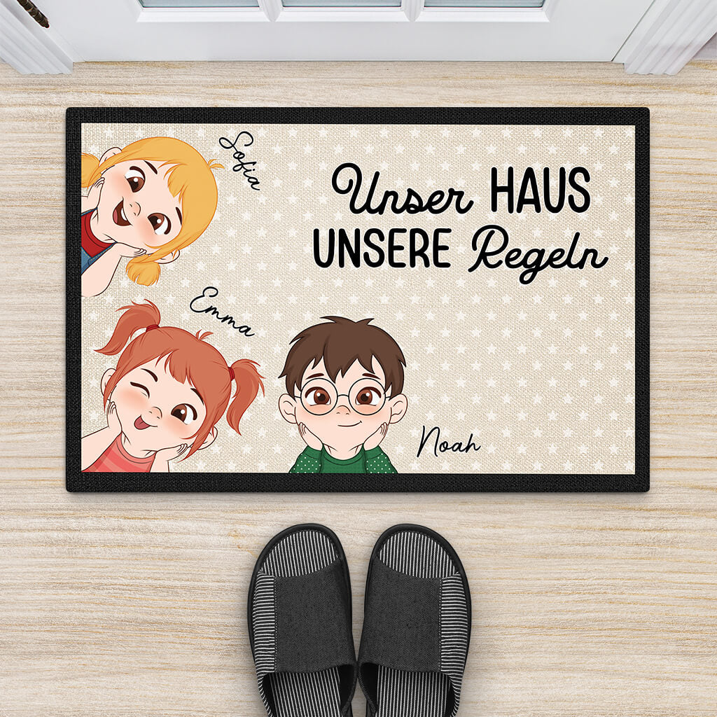 3258DGE2 unser haus unsere regeln  personalisiertes t shirt fur die familie mit kindern