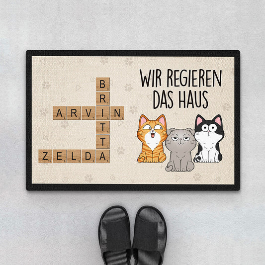 3259DGE1 wir regieren das haus  personalisierte fussmatte fur katzenliebhaber