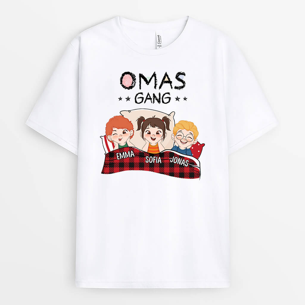 3286AGE1 omas mamas bande im bett  personalisiertes t shirt fur damen