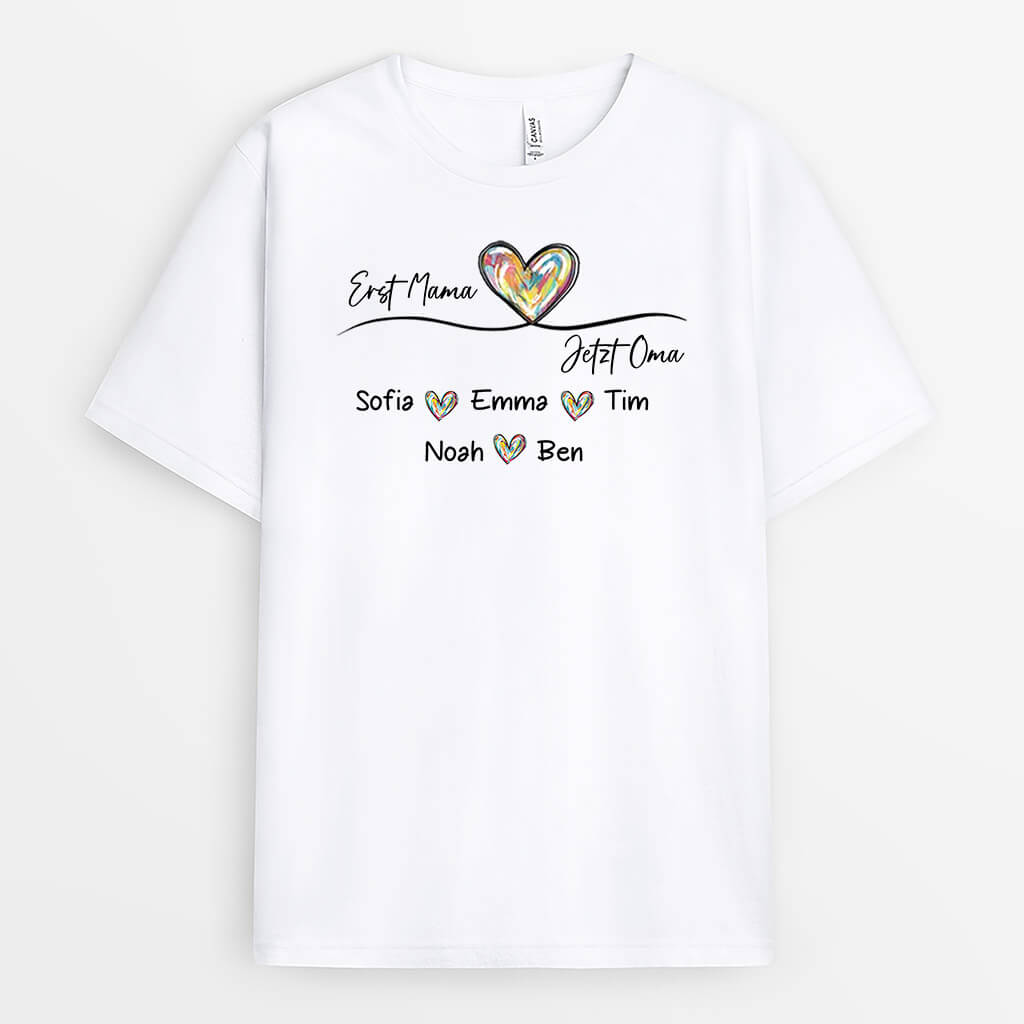 3294AGE1 fruher mama jetzt oma kindernamen  personalisiertes t shirt fur damen