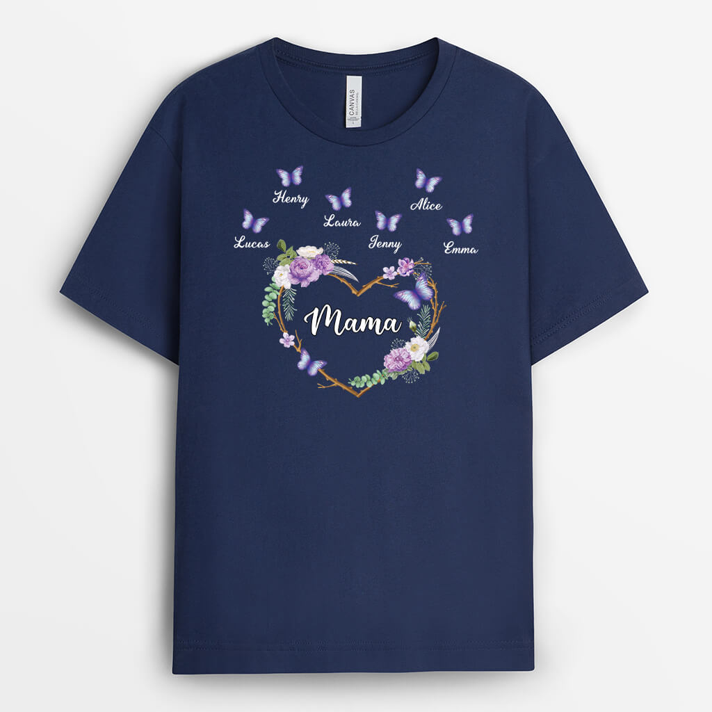 3298AGE2 oma und kinder tagfalter blumen herz  personalisiertes t shirt fur omas