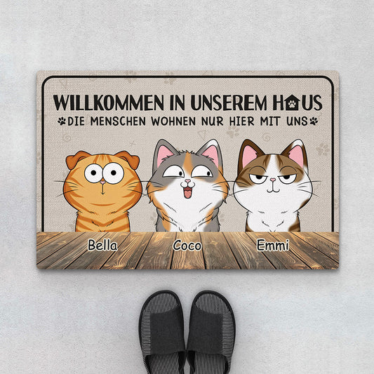 3301DGE1 willkommen in unserem haus  lustige fussmatte fur katzenbesitzer personalisieren