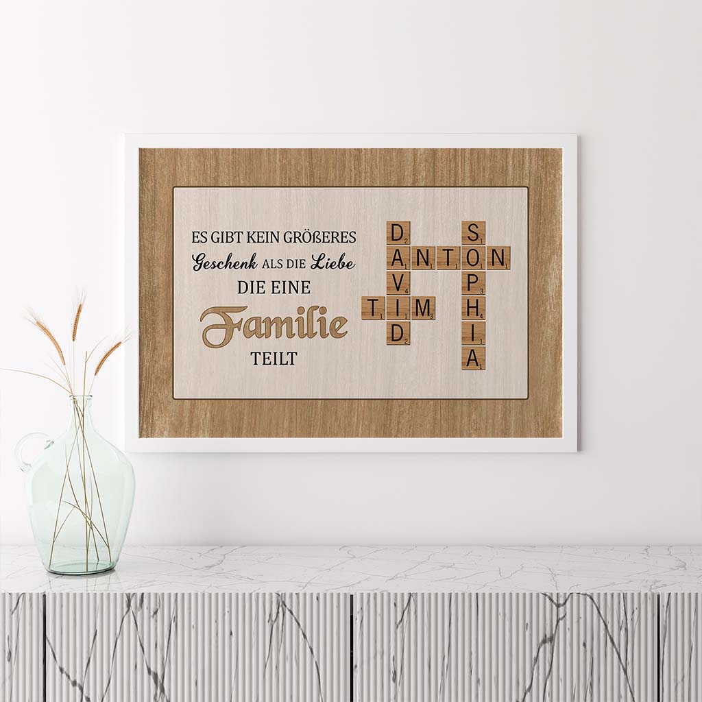 3335SGE3 es gibt kein grosseres geschenk als die liebe die eine familie teilt kreuzwortratsel  personalisiertes poster fur die familie