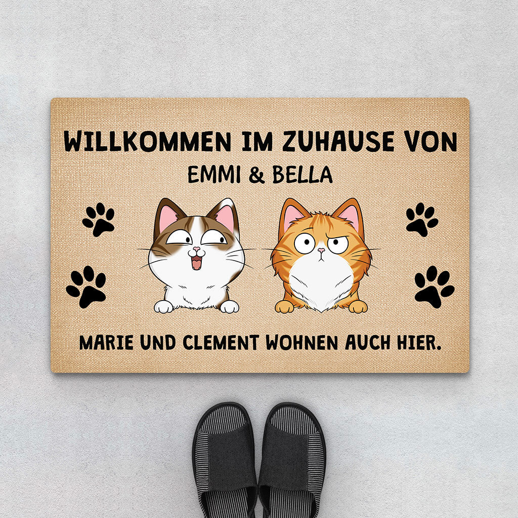 3336DGE1 herzlich willkommen bei  personalisierte fussmatte fur katzenbesitzer