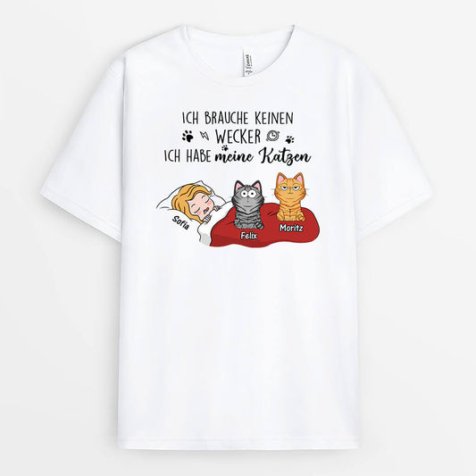 3376AGE1 ich brauche keinen wecker  personalisiertes t shirt fur katzenliebhaber