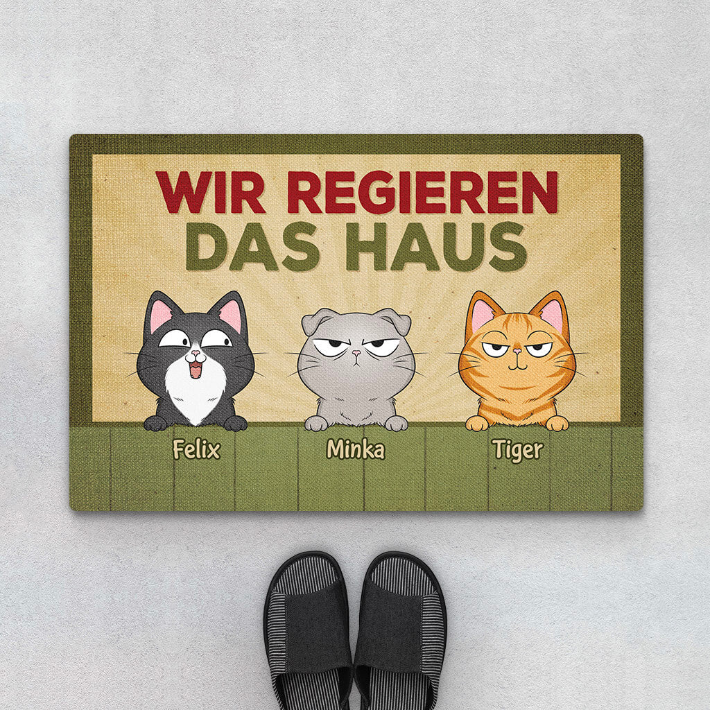 3408DGE1 wir regieren das haus  personalisierte fussmatte fur tierliebhaber im retro stil