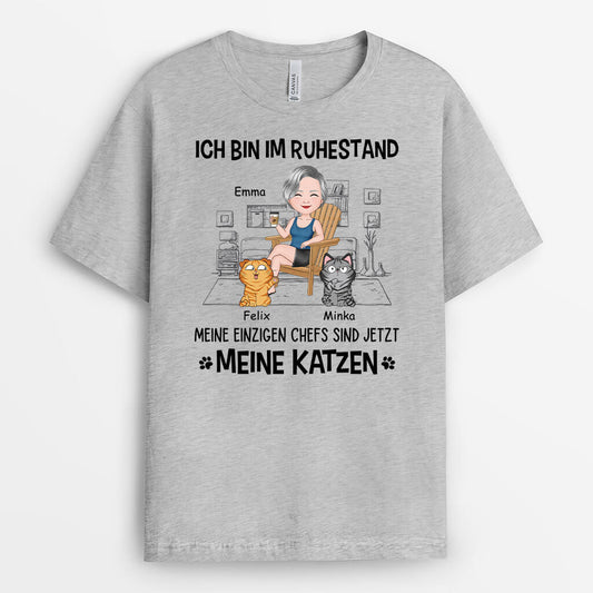 3417AGE1 ich bin im ruhestand meine einzigen chefs sind jetzt meine katzen  personalisiertes t shirt fur katzenliebhaber