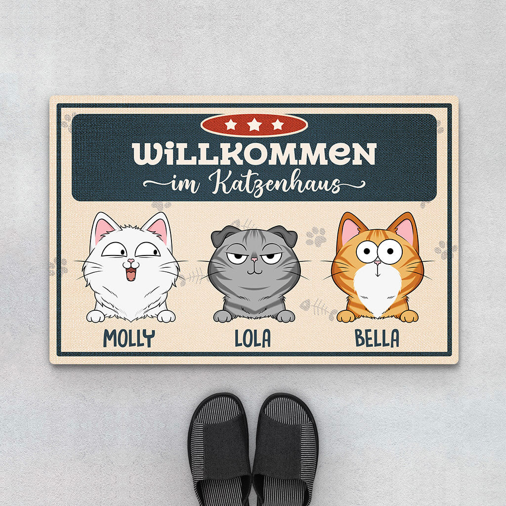 3428DGE1 willkommen im katzenhaus  personalisierte fussmatte fur katzenliebhaber