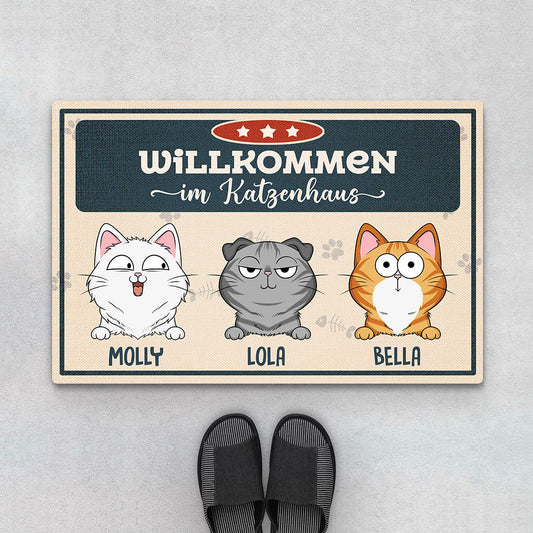 3428DGE1 willkommen im katzenhaus  personalisierte fussmatte fur katzenliebhaber