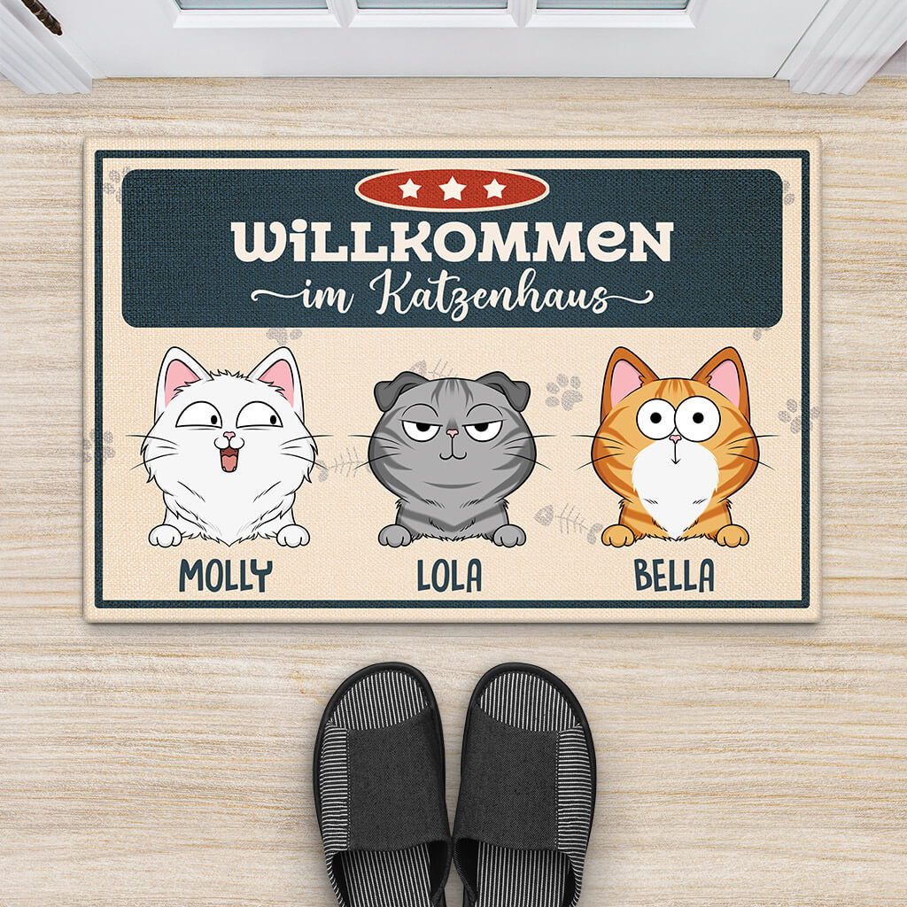 3428DGE2 willkommen im katzenhaus  personalisierte fussmatte fur katzenliebhaber