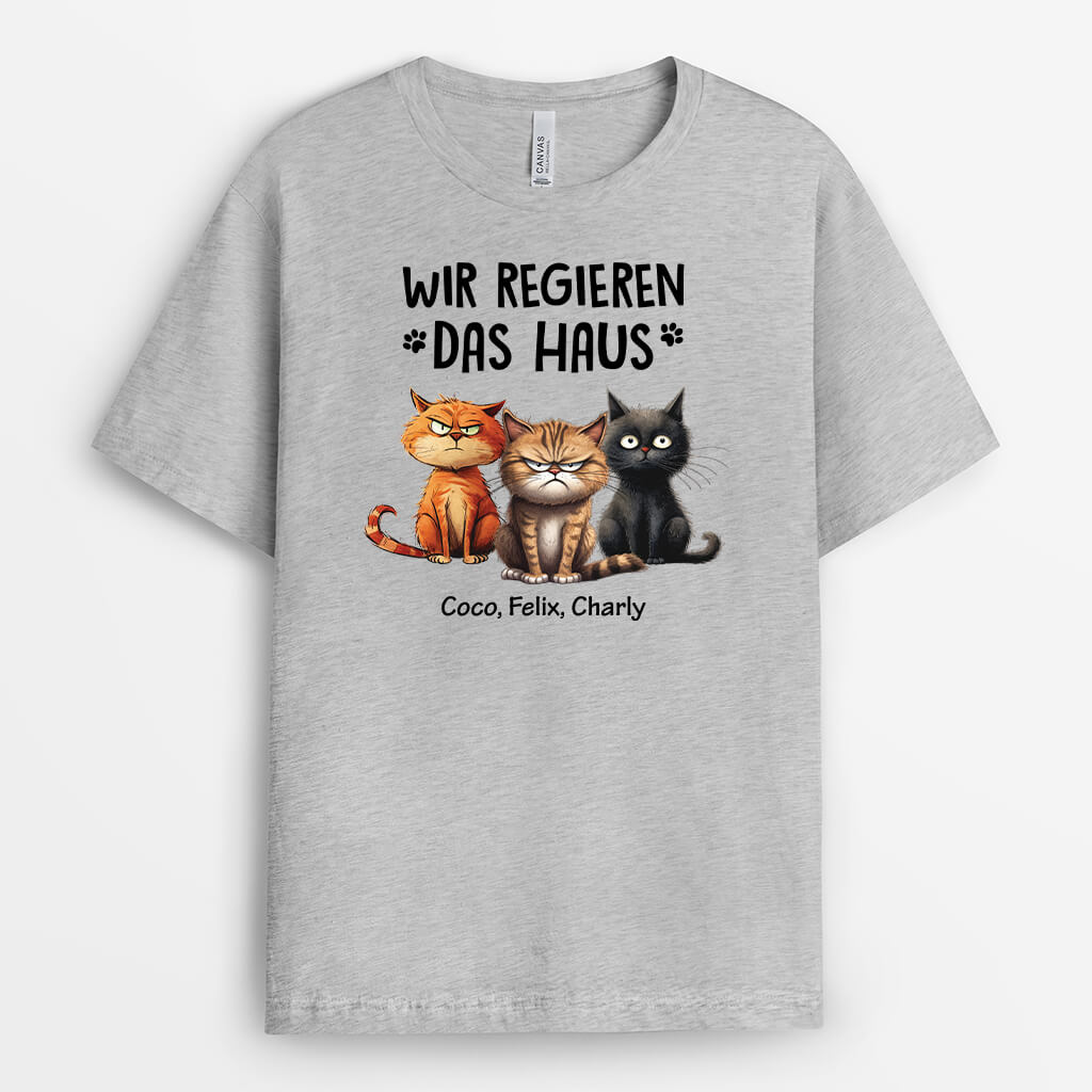 3436AGE1 wir regieren das haus  personalisiertes t shirt fur katzenliebhaber mit lebendigen bildern