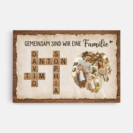 3441CGE1 gemeinsam sind wir eine familie das herz kreuzwortratsel  personalisierte leinwand fur die familie mit foto