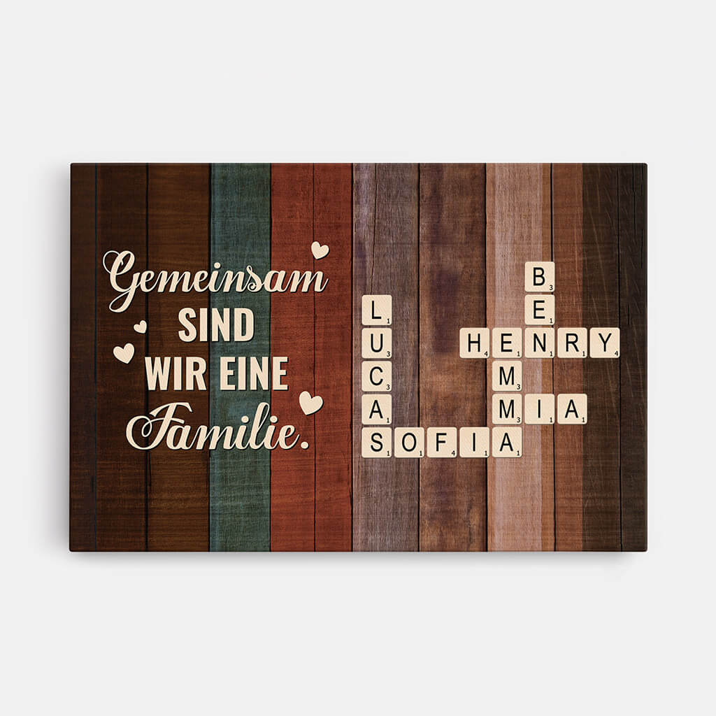 3444CGE1 gemeinsam sind wir eine familie kreuzwortratsel  personalisierte familienleinwand